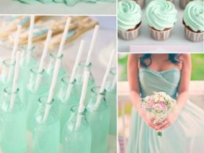 Mint And Pink Wedding Color Ideas With Long Chiffon Bridesmaid Dress