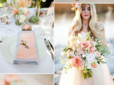 Peach And Mint Wedding Color Inspiration With Short Bridesmaid Dresses